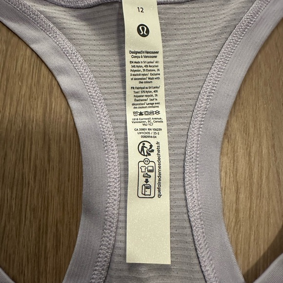 NWT Lululemon Lavender Swiftly Tech Racerback Tank Size 12 - Picture 3 of 4